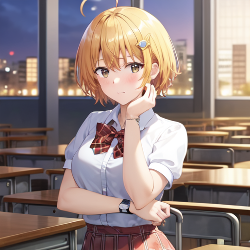 02418-3311409820-(masterpiece, best quality_1.2),illustration,8k,hd,city,1girl,solo,1girl,solo,blush,short_hair,skirt,blonde_hair,shirt,hair_orna.png
